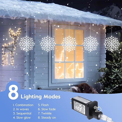 Brightown 2 Pack Christmas Snowflake Icicle Lights Outdoor - Plug-in 23.6ft 10 Drops 480LED Snowflake Window Lights, Connectable for Indoor Outdoor Porch Eaves Rooftops Christmas Decoration