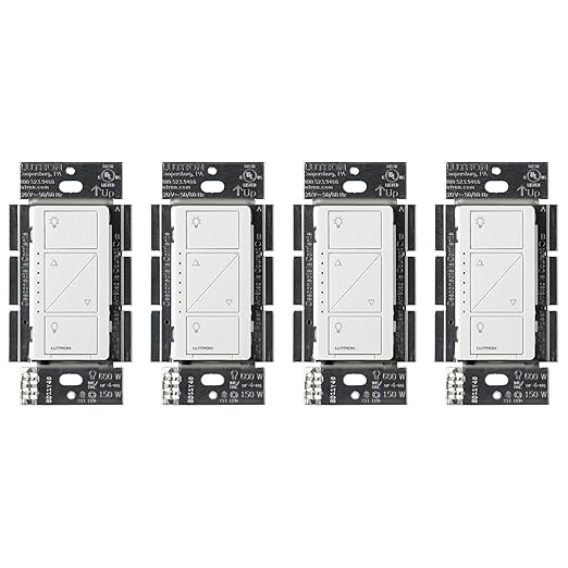 Lutron Caseta Original Smart Dimmer Switch (Lutron Smart Hub Required), for LED Lights, 150 Watt, Single-Pole/3-Way, No Neutral Required, PD-6WCL-WH 4-PACK, White, 4 Pack