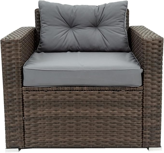 6-Piece Outdoor Rattan Patio Furniture Set, Wicker Sectional Sofa with Removeable Cushions and Tempered Glass Table Top, Conversation Couch for Garden Yark Lawn Backyard, Onesize, Brown