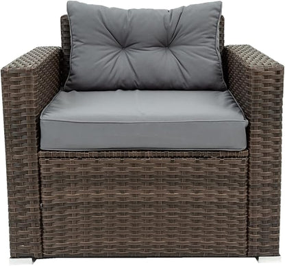 6-Piece Outdoor Rattan Patio Furniture Set, Wicker Sectional Sofa with Removeable Cushions and Tempered Glass Table Top, Conversation Couch for Garden Yark Lawn Backyard, Onesize, Brown
