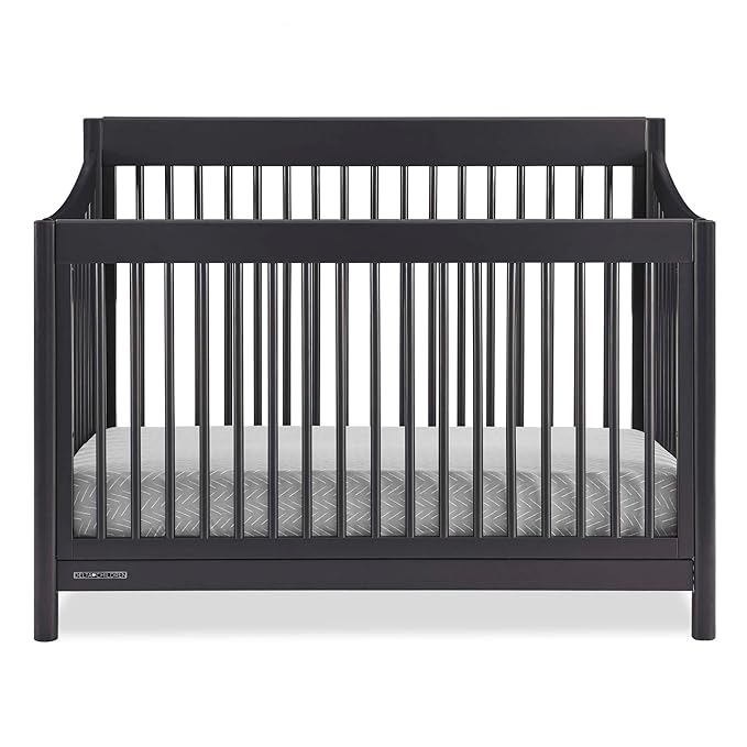 Delta Children Brooks 6-in-1 Convertible Crib, Midnight Grey + Simmons Kids Quiet Nights Breathable Crib Mattress with Removable/Machine Washable Cover (Bundle)