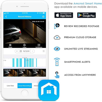 Amcrest SmartHome 1080p WiFi Outdoor Security Camera with Spotlight, Built-in Siren Alarm, Strobe Light, Two-Way Audio, Night Vision, 133° View, IP65 Weatherproof, MicroSD & Smart Cloud Storage, ADC2W