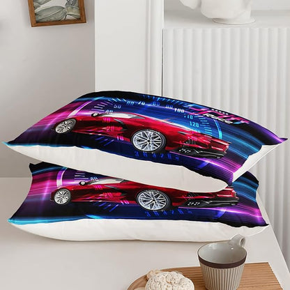 Axolotl Race Car Bedding Set Full Size,Boys Extreme Sports Comforter Set for Kids Boys Car Racing Gifts,Red Cool Car Comforter Car Sports Quilt Set 1 Comforter Set with 2 Pillowcase Car Racing Gifts