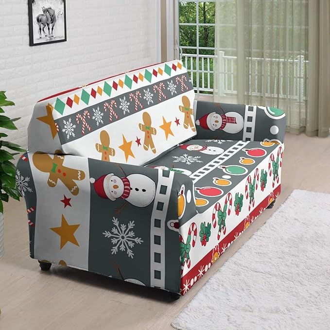 FKELYI Christmas Sofa Furniture Protector for Indoor Easy Going Stretch Sofa Slipcover Non-Slip Sofa Slicpovers Washable Sofa Couch Cover L