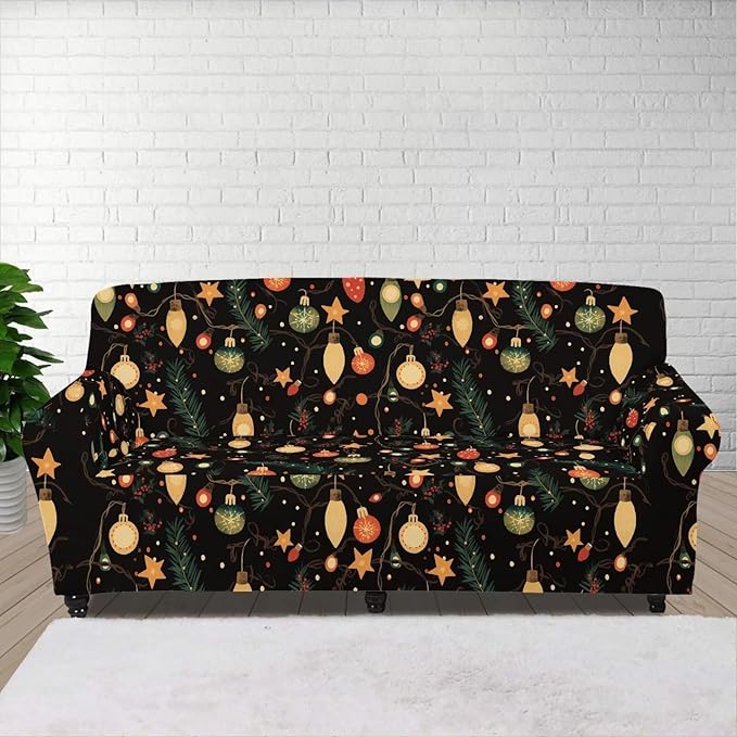 FKELYI Christmas Lights Sofa Furniture Protector with Elastic Bottom Easy Going Stretch Sofa Slipcover for Indoor Non-Slip Sofa Couch Cover XL