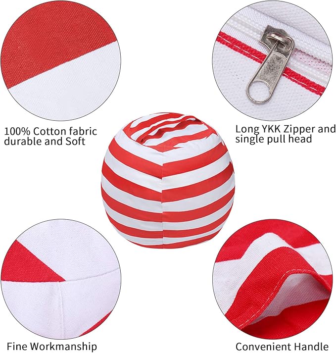 2 PCS Stuffed Animal Storage Bean Bag Chair Cover, Cotton Canvas Beanbag with Zipper for Organizing Kid's and Adults Room Red 24"