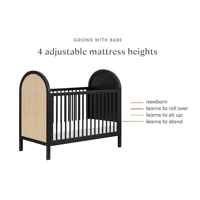 babyletto Bondi Cane 3-in-1 Convertible Crib with Toddler Bed Conversion Kit in Black with Natural Cane, Greenguard Gold Certified