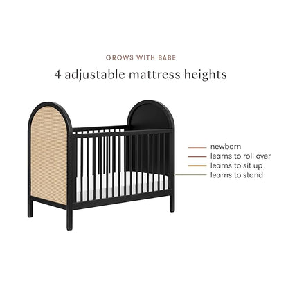 babyletto Bondi Cane 3-in-1 Convertible Crib with Toddler Bed Conversion Kit in Black with Natural Cane, Greenguard Gold Certified