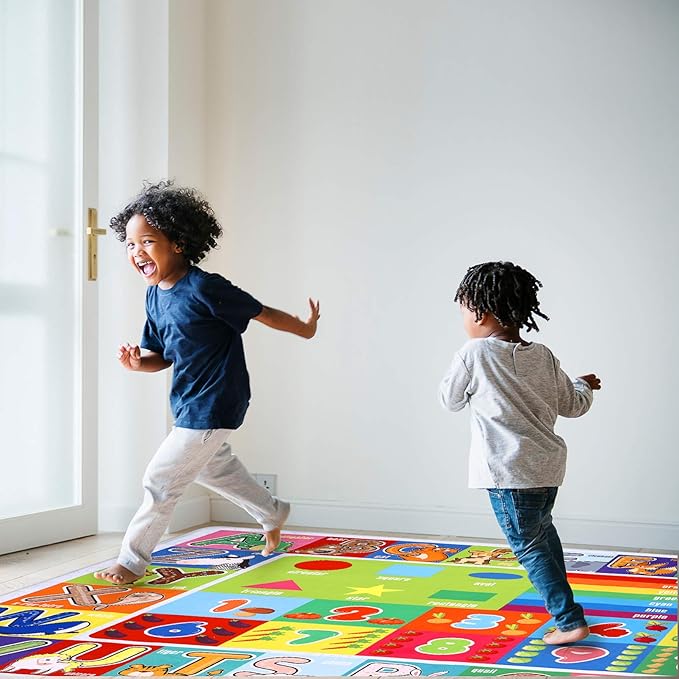 Kids Educational Rug Playtime Collection ABC, Numbers and Shapes Learning Carpet Kids Play Rug Mat Playmat for Playroom Bedroom, 55.1 x 43.3 inch