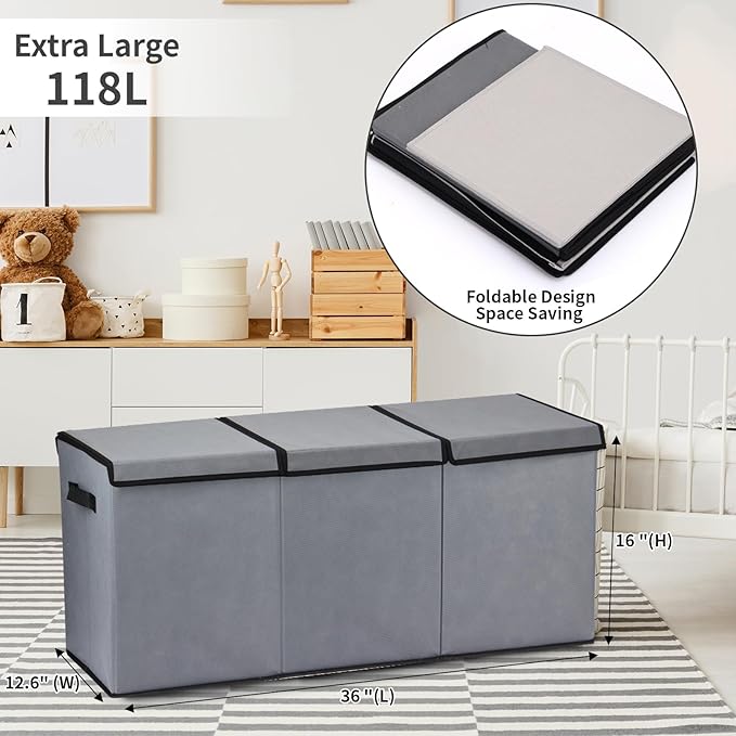 Fixwal Toy Box for Boys - Extra Large Toddler Toy Box Kids Toy Chest, Toy Box for Living Room Area, Collapsible Removable Divider for Nursery Playroom Bedroom Closet, 36"x12.6"x16" (Grey)