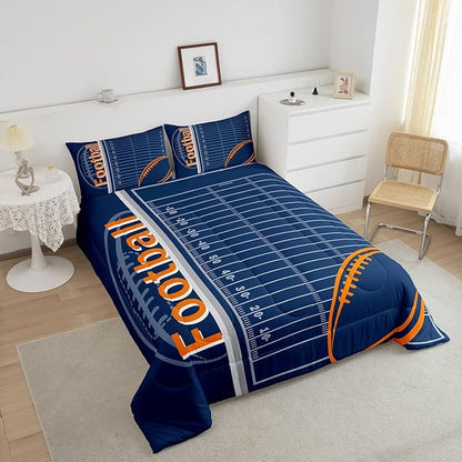 Feelyou Football Bedding Set King Size Rugby Sports Comforter Set for Kids Boys Girls Decor Soccer Ball Game Comforter Microfiber American Football Duvet Set Bedroom Quilt Set