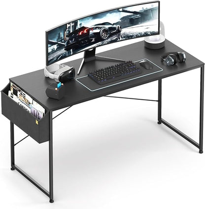 MoNiBloom Computer Desk 55", Simple Style Home Gaming Desk with Storage Bag, Office Writing Workstation- Black
