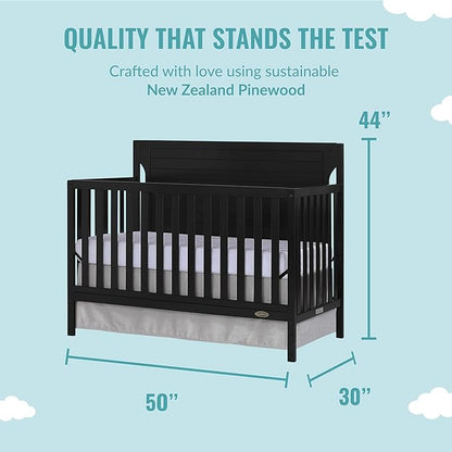 Cape Cod 5-In-1 Convertible Crib In Black, Greenguard Gold And JPMA Certified, Built Of Sustainable New Zealand Pinewood, 3 Mattress Height Positions