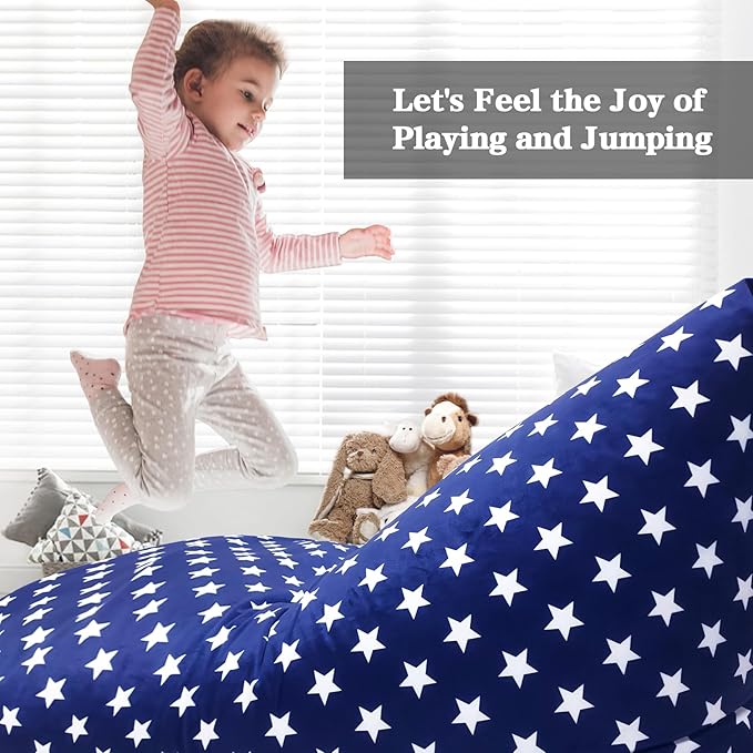 Jorbest Stuffed Animal Storage Bean Bag Chair for Kids and Adults, Stuffed Animal Bean Bag Storage, Luxury Velvet Soft Bean Bag Cover Only (Navy with White Stars 200L/52 Gal)