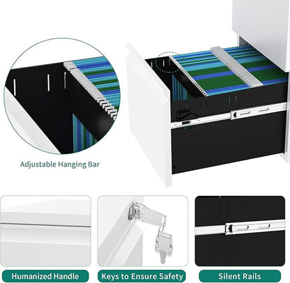 YITAHOME 2-Drawer Vertical File Cabinet with Lock, 20” Deep Mobile Metal Filing Cabinet for Legal/Letter Size, 20” Height Pre-Built Office Storage File Cabinet Except Wheels Under Desk - White