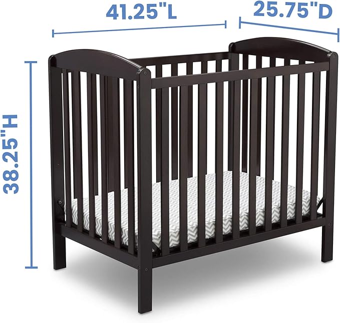 Delta Children Emery Mini Convertible Baby Crib with 2.75-inch Mattress, Dark Chocolate