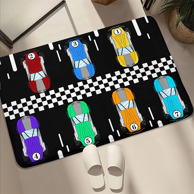 Race Car Rug Kids Play Area Rugs Race Car Track Rug Kids Rug with Roads and Tracks Car Track Carpet Car Rug for Boys Room Race Car Room Decor for Boys,Black 2'×3'