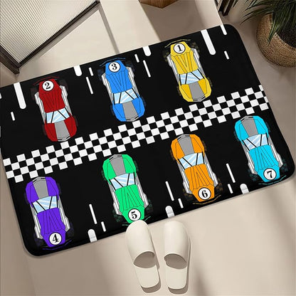 Race Car Rug Kids Play Area Rugs Race Car Track Rug Kids Rug with Roads and Tracks Car Track Carpet Car Rug for Boys Room Race Car Room Decor for Boys,Black 2'×3'