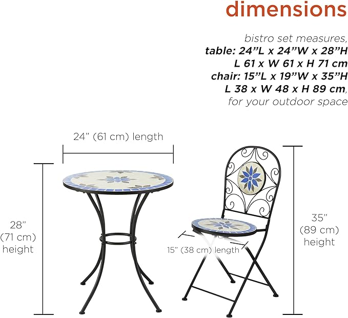 Alpine Corporation Blue and Beige Mosaic Bistro Set, 3-Piece