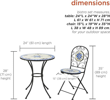 Alpine Corporation Blue and Beige Mosaic Bistro Set, 3-Piece