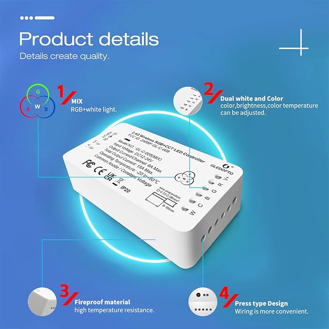 ZigBee 3.0 LED Strip Controller RGB+CCT Mix Dimmable Compatible with SmartThings Amazon Echo Plus App/Voice Control for RGB Warm White Cold White LED Strip Light (Require ZigBee Hub)