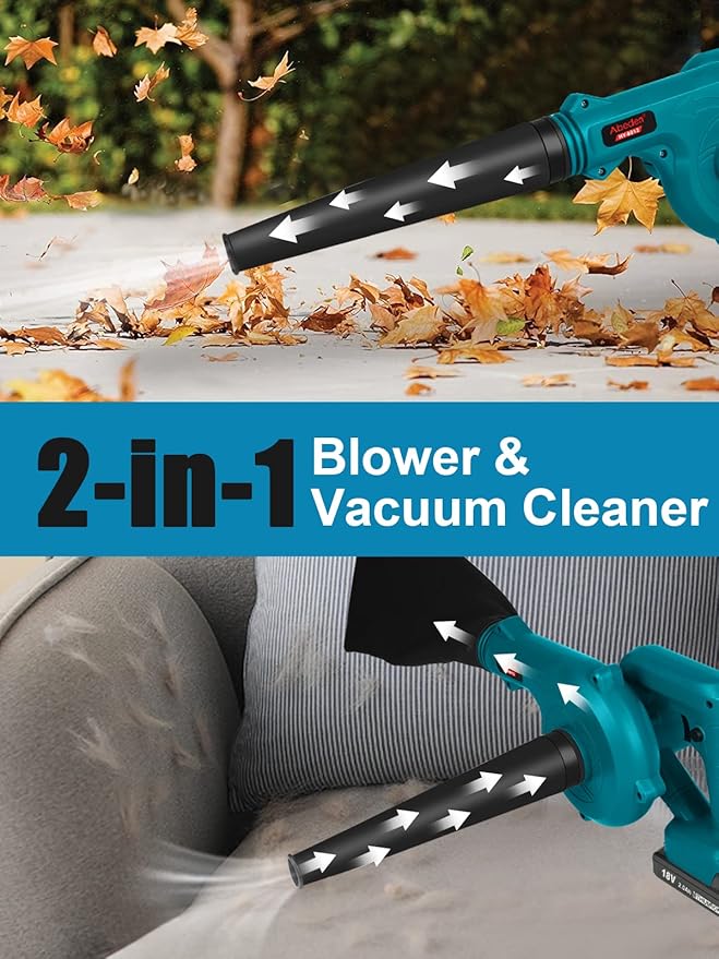 Cordless Leaf Blower with 2 Batteries and Charger,2-in-1 Lightweight Electric Mini Small Handheld Battery Powered Sweeper/Vacuum for Lawn Care,Patio,Blowing Leaves and Snow