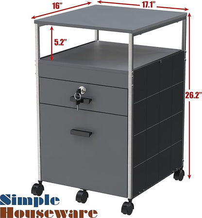 SHW Rolling File Cabinet w/ 2 Drawers & Open Shelf, Gray