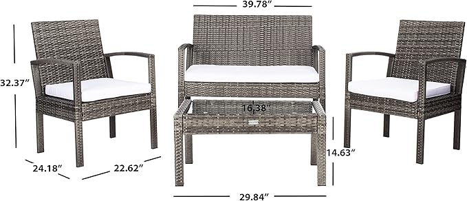 SAFAVIEH Outdoor Collection Bassey Grey Brown/White Cushion 4-Piece Conversation Patio Set PAT7507C