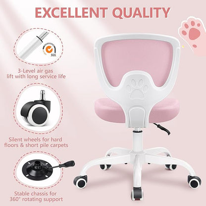 Primy Kids Desk Chair, Ergonomic Children Study Computer Chair Adjustable, Breathable Mesh Office Chair with Wheels, Armless Rolling Swivel School Task Chair for Boys Girls Age 4-12 in Home Bedroom