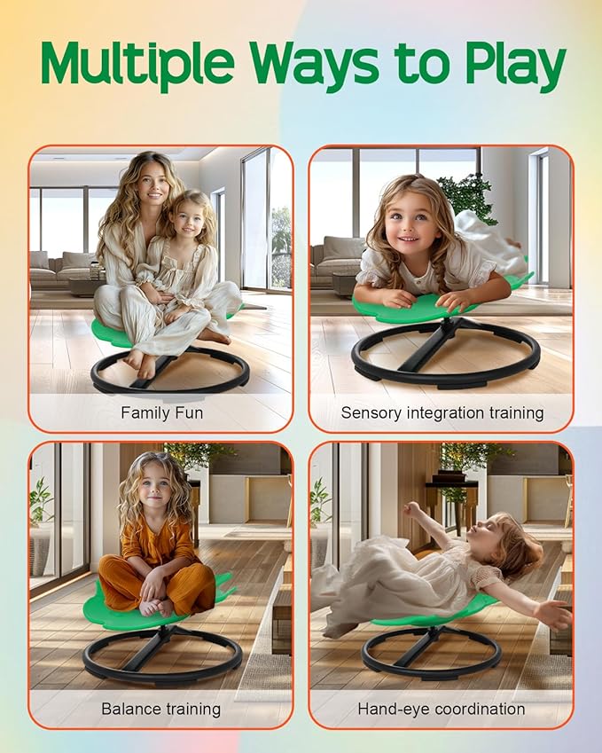 Kids Swivel Chair Wobble Chair for Toddlers Sit and Spin with Autism Spin Sensory Chair Aged 3+ Kids Balance Toys & Games Balance Physical Therapy Equipment - Green