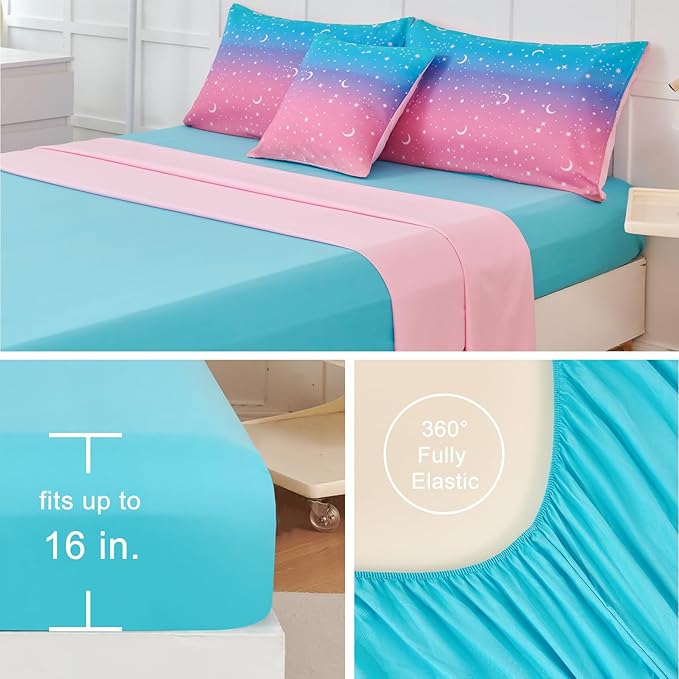 URBONUR Rainbow Comforter Set Queen Size for Teen Girls & Boys Women, Multicolor Moon Printed Bedding Set, 6 Pieces Bed in a Bag, Soft All Season (Rainbow, Queen)