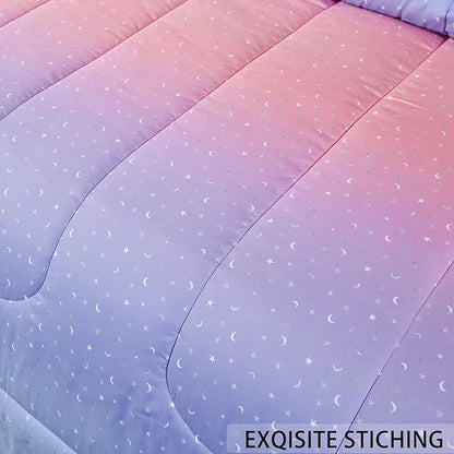 Rainbow Comforter Set for Teen Girls Women,Full/Queen Size 5 Piece Bed in A Bag,Metallic Printed Glitter Comforter and Sheets,Ultra Soft Microfiber All Season Bedding Set(Full/Queen,Blue)