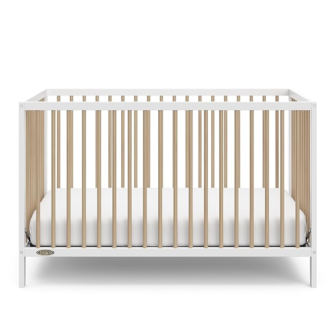 Graco Teddi 5-in-1 Convertible Crib (White with Driftwood) – GREENGUARD Gold Certified, Converts to Daybed, Toddler & Twin Bed with Headboard and Footboard, Adjustable Mattress Height