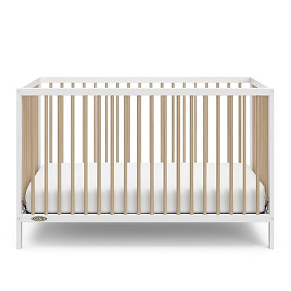Graco Teddi 5-in-1 Convertible Crib (White with Driftwood) – GREENGUARD Gold Certified, Converts to Daybed, Toddler & Twin Bed with Headboard and Footboard, Adjustable Mattress Height