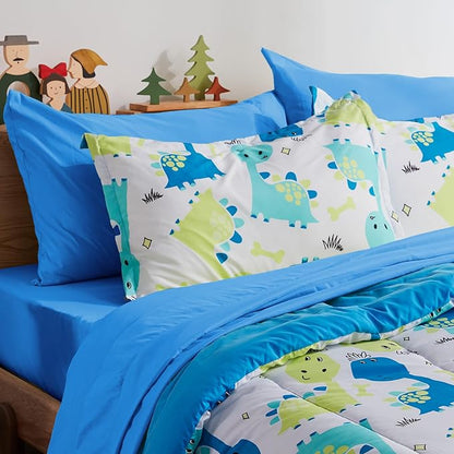 SLEEP ZONE Kids Twin Bedding Comforter Set - Super Cute & Soft Kids Bedding 5 Pieces Set with Comforter, Sheet, Pillowcase & Sham (Cute Dino)