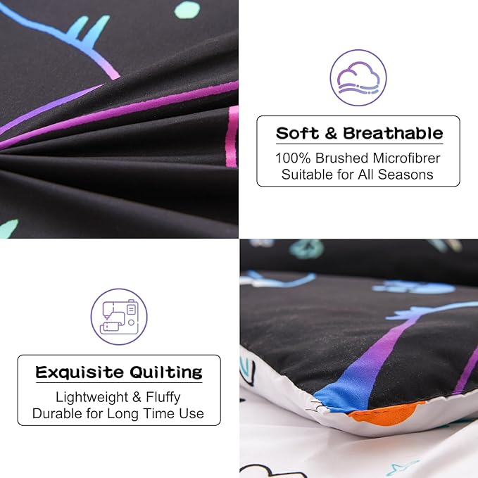 Meeting Story Dinosaur Comforter Set,Fluorescence Dinosaur Colorful Pattern Twin Comforter Set, 3 PCS 1 Comforter and 2 Pillowcases in One Bag, All Season Bedspread for Kids Teens Adults(Full)