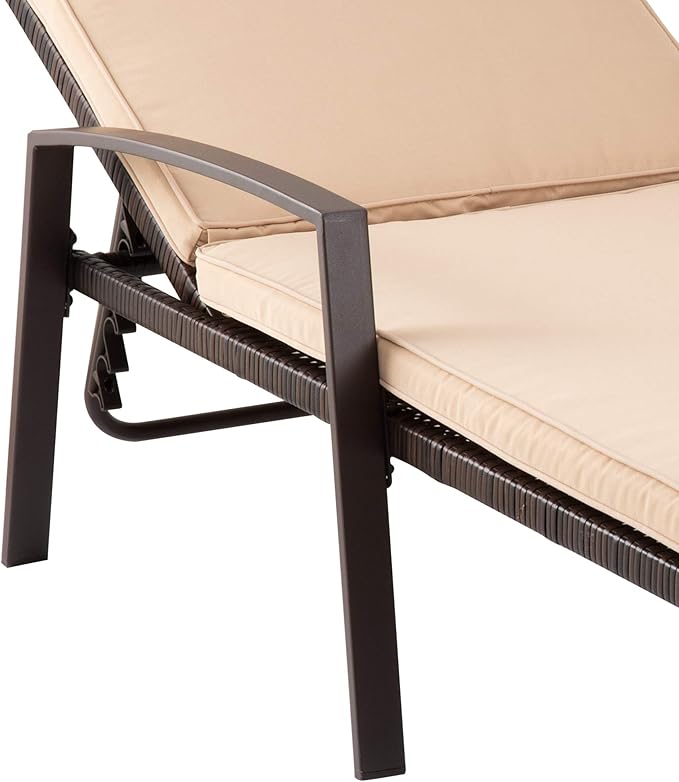 Pamapic 8512 Pieces, Chaise Thickened Cushion, PE Rattan Steel Frame Pool Lounge Chair Set for Patio Backyard Porch Garden Poolside, 2 PCS, Beige