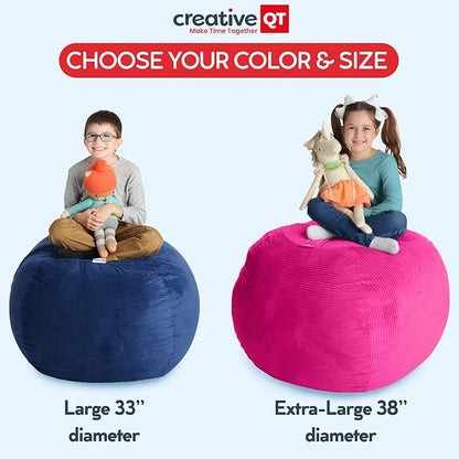 Creative QT Stuff ’n Sit Extra Large 38’’ Bean Bag Storage Cover for Stuffed Animals & Toys, Giant Beanbag Chair for Plush, Toddler & Kids Rooms Bedroom Organizer, Dinosaur