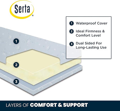 Delta Children Heartland 4-in-1 Convertible Crib Infant Changing Table with Pad + Serta Perfect Start Crib Mattress, Grey