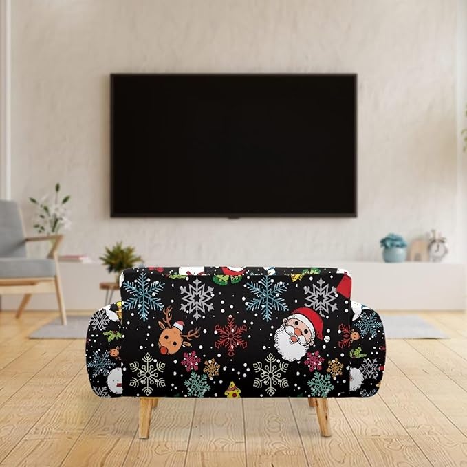 FKELYI Christmas Sofa Slipcover Santa Claus Furniture Protector Washable Easy Going Stretch Sofa Slipcover with Elastic Bottom L