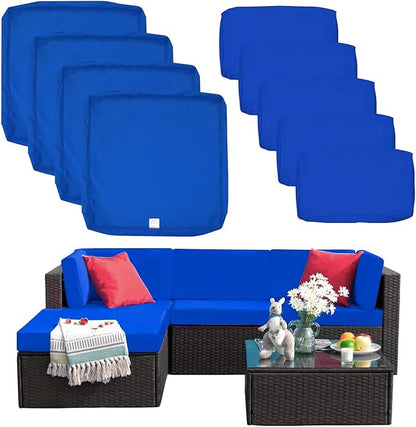 ClawsCover 9Pack Outdoor Seat and Back Cushions Replacement Covers Fit for 5 Pieces 4-Seater Wicker Rattan Patio Conversation Set Sectional Couch Furniture,Royal Blue-Include Cover Only(Small)
