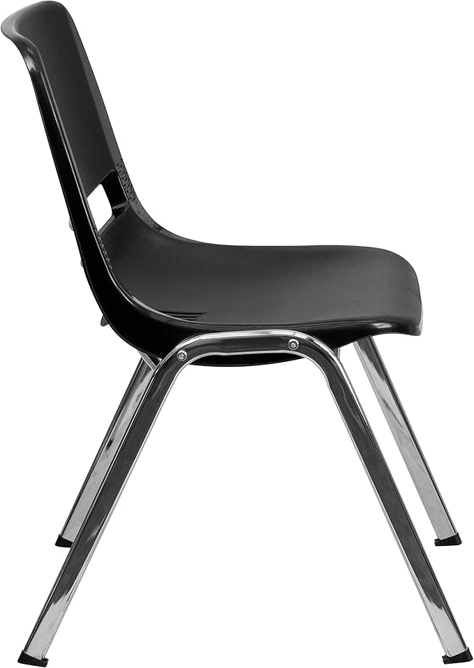 Flash Furniture HERCULES Series 661 lb. Capacity Black Ergonomic Shell Stack Chair with Chrome Frame and 16'' Seat Height