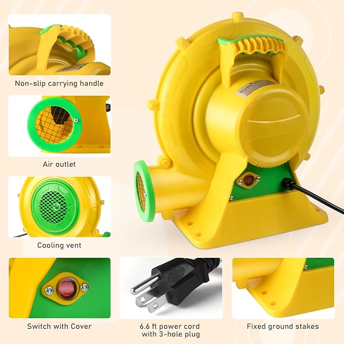 370W 0.5HP Air Blower: Bounce House Blower - Commercial Electric Blower for Inflatables - Work for Bouncy Castle Jump Slides Water slides Inflatable Arch