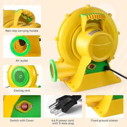 370W 0.5HP Air Blower: Bounce House Blower - Commercial Electric Blower for Inflatables - Work for Bouncy Castle Jump Slides Water slides Inflatable Arch