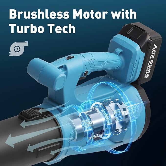Leaf Blower Cordless, 20V Battery Powered Electric Leaf Blower with 2 Batteries & Charger, 6 Speed Mode, 420CFM Handheld Leaf Blowers for Lawn Care, Patio, Yard, Sidewalk, Blowing Snow