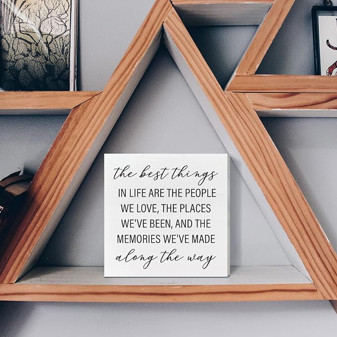 Home Office Desk Wooden Box Sign Decor, The Best Things in Life Are The People We Love, Inspirational Quotes Desk Decor Motivational Desk Decorations for Women Men Student Office Classroom School