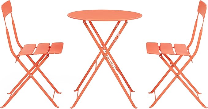 Crosley Furniture CF7390-CO Karlee Retro Metal Indoor/Outdoor 3-Piece Bistro Set with Table and 2 Chairs, Coral