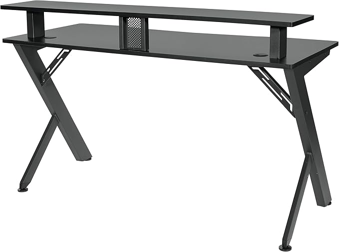 OSP Home Furnishings Area51 Battlestation Gaming Desk with Bluetooth RGB LED Lights, Matte Black