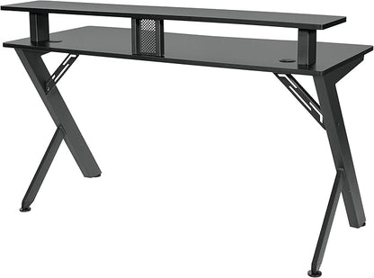 OSP Home Furnishings Area51 Battlestation Gaming Desk with Bluetooth RGB LED Lights, Matte Black