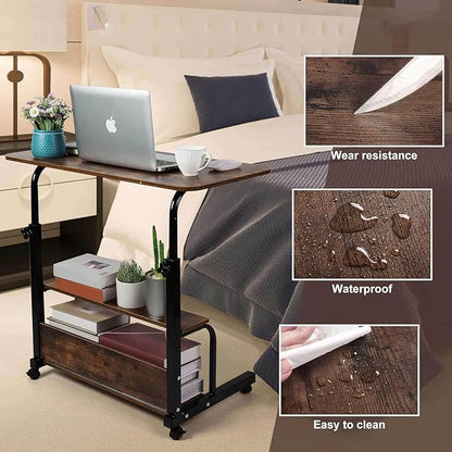 Adjustable Home Office Computer Desk Writing Desk with Storage Shelves Simple Style Workstation for Home Office Small Spaces Storage Table with Wheels Mobile Convenient Brownish, XY-1